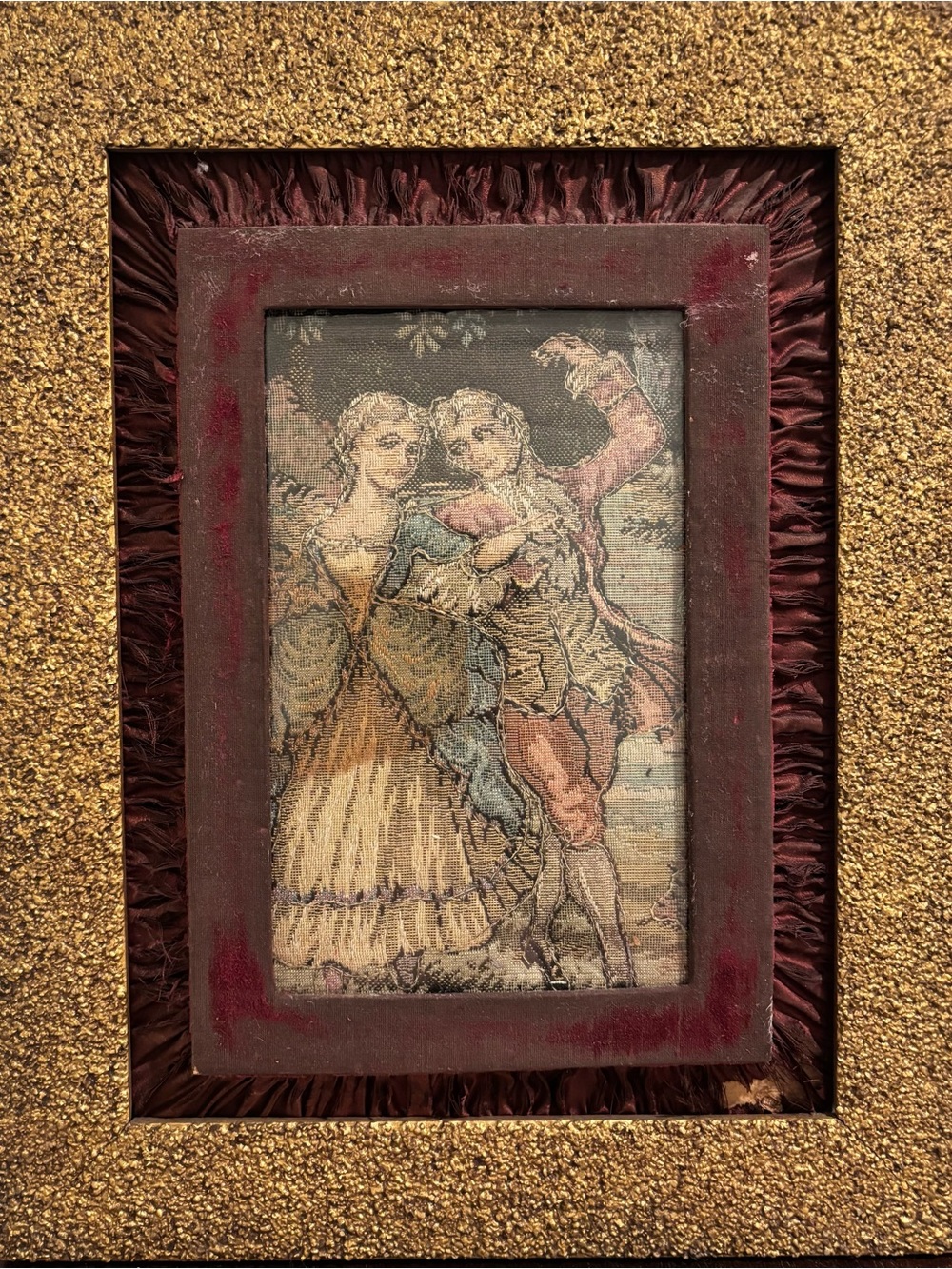 Vintage Style Framed Tapestry Wall Art - Burgundy